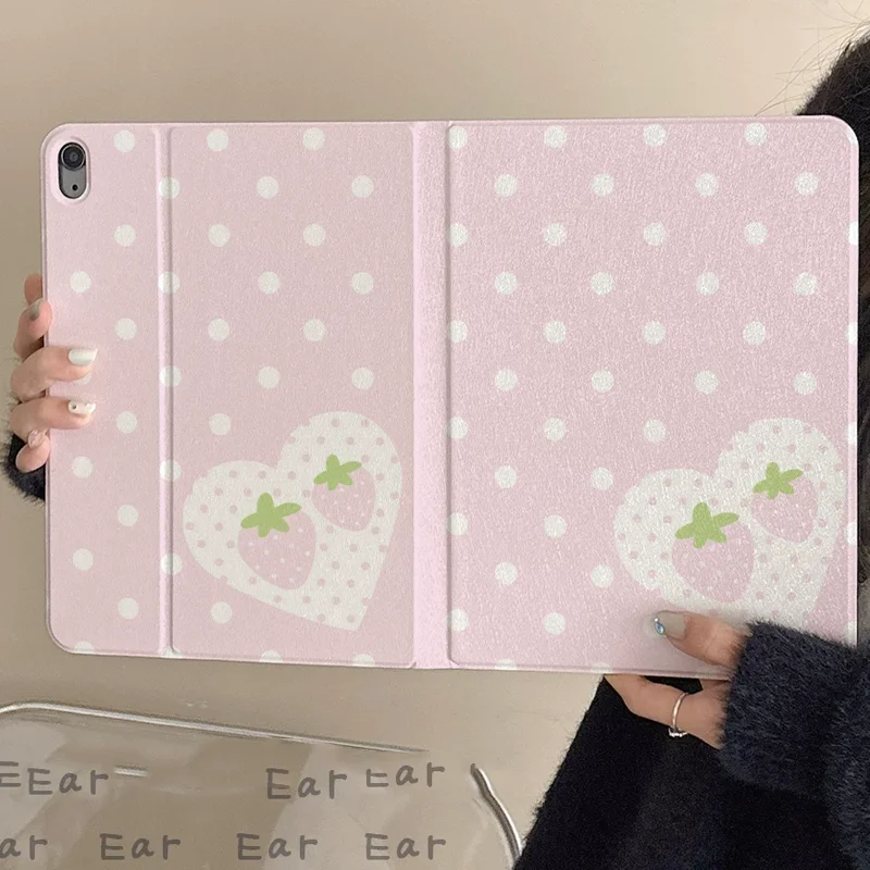 Pink Love Wave Dot Straw Tablet Case For iPad Pro 13 11 M5 M4 M3 M2 Air 3 2 11th 12.9'' 10 9 8 7 6 5 Th Mini 7 6 5 4 Case