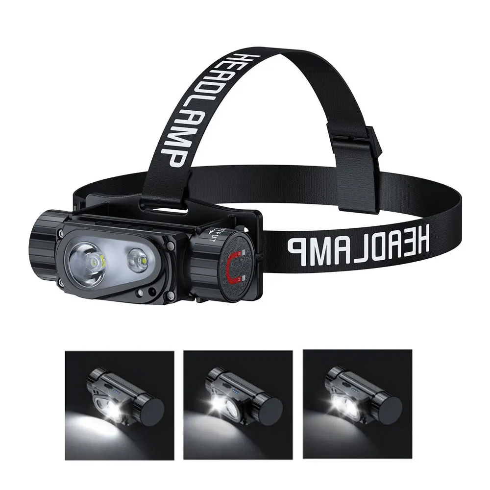 LED Headlamp Sensor Headlight Flashlight 18650 21700 Type C USB Rechargeable Outdoor Head Lamp Torch Red Light 10 Mode Work Lamp