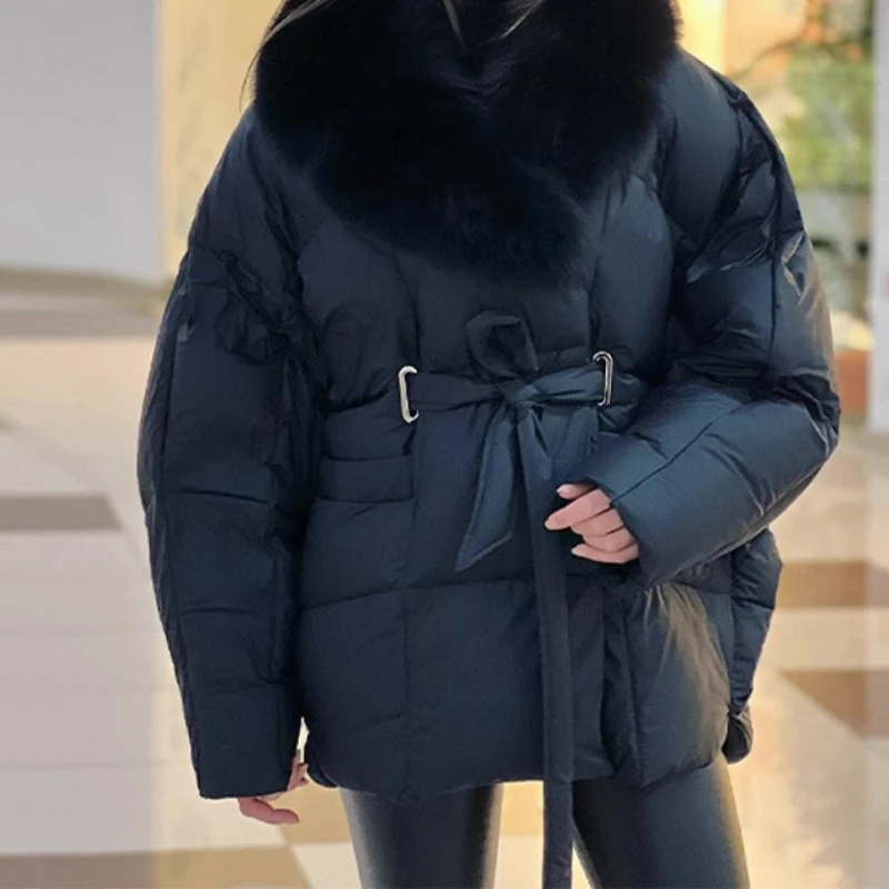 منتج شتاء جديد 2025 سترة قطنية فضفاضة ومتعددة الاستخدامات بلون سادة وياقة من الفرو قابلة للإزالة ورباط #2