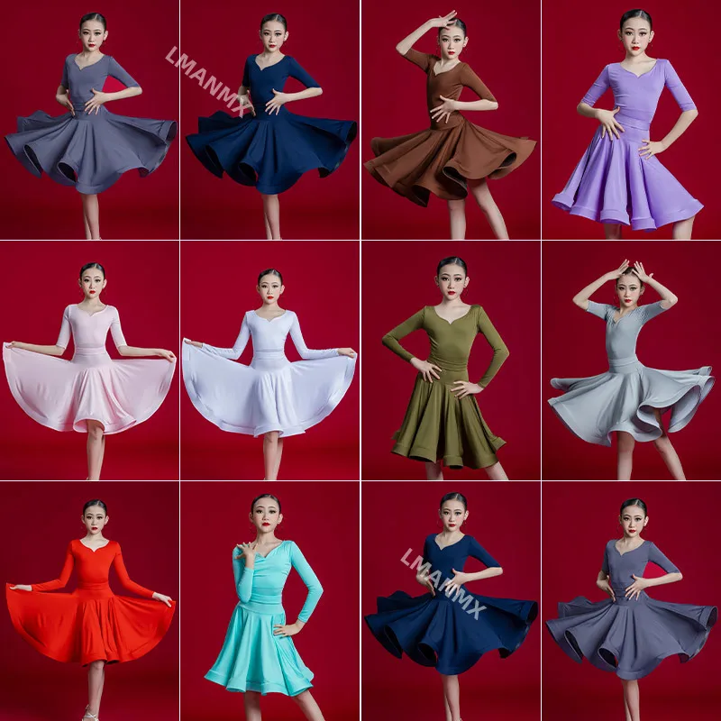

Children's Latin dance practice costume, girls' spring and summer big dress performance costume