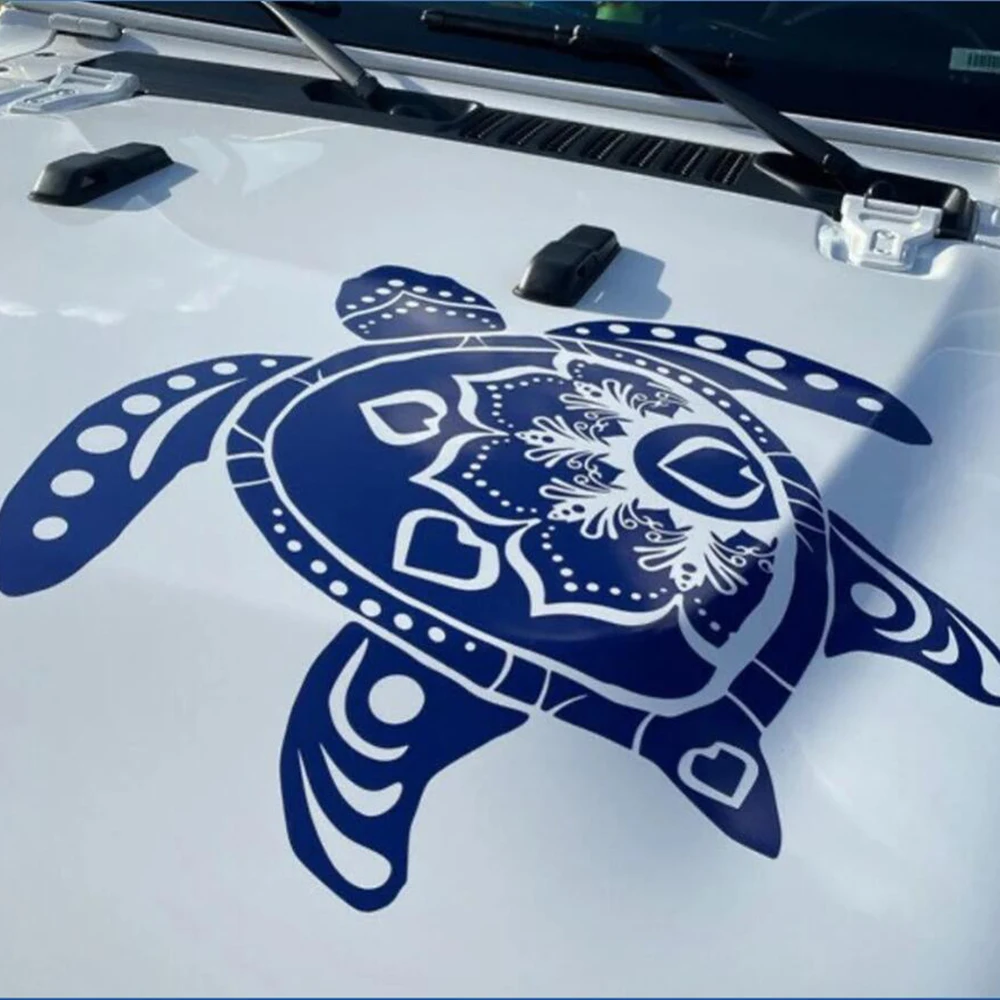 Sea Turtle with Mandala Flower Car Sticker Decal for Auto Hood Truck Offroad Caravan Camper Rv Vinyl Decor