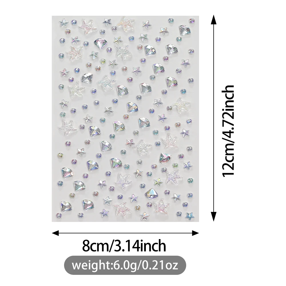 1Pcs Aurora Crystal Diamond Star Face Gems Stickers Mini Round Starfish Bling Rhinestone Fake Tattoo Sticker for DIY Eyes Body#^ view 6