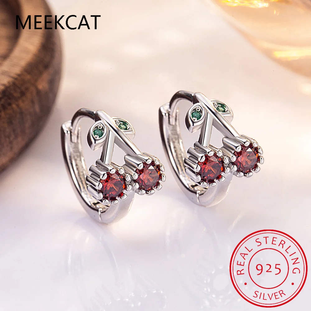 Created Red Ruby 925 Sterling Silver Sweet Fruit Cherry Hoop Earring for Woman Fashion Gemstone Statement Jewelry Huggies