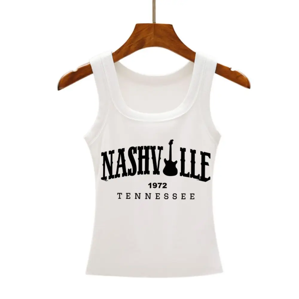 Nashville Tennessee Letter Prints Tank Top Summer Women Sleeveless Tight Ribbed Female Cotton Knit Vest Casual Street Clothing