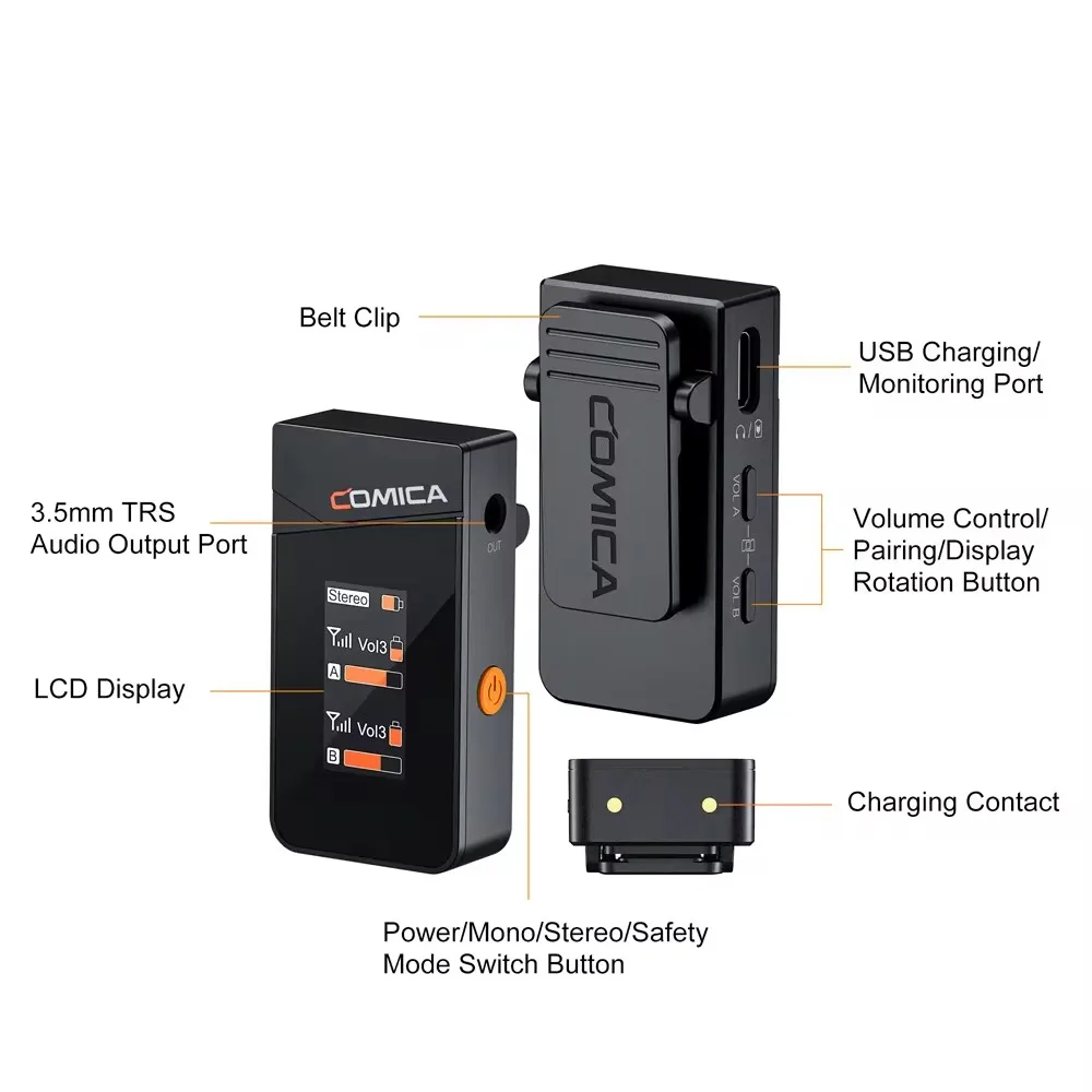 ميكروفون Comica Vimo C C3 اللاسلكي 2.4G Mini لكاميرا الهاتف الذكي ومقابلة بودكاست مع علبة شحن