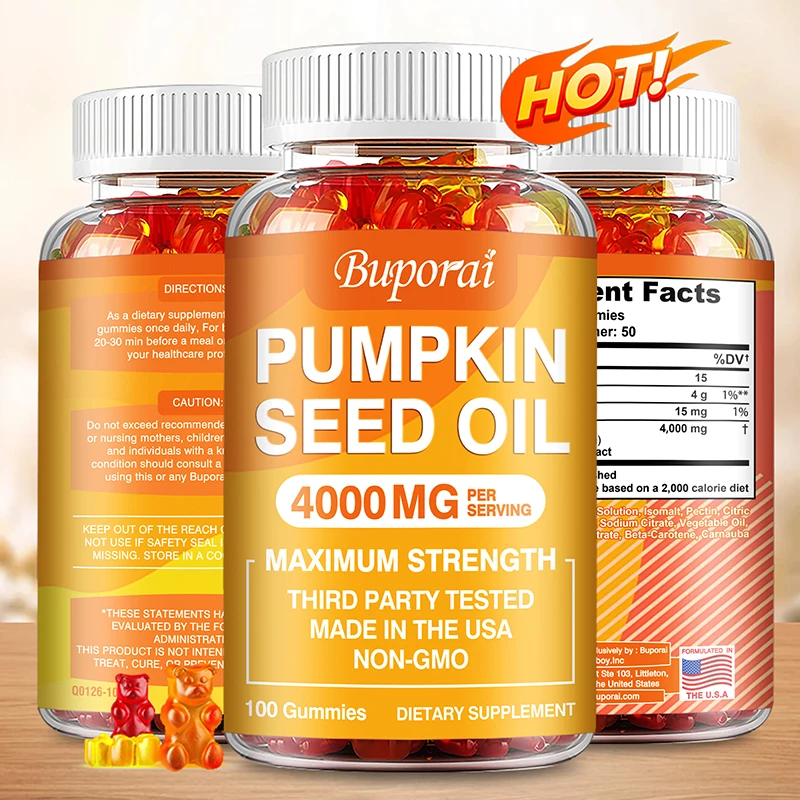 Pumpkin Seed Oil Gummies - Antioxidant, Supports Prostate Health, Immune Health, Promotes Hair Growth, Bladder Control, Non-GMO