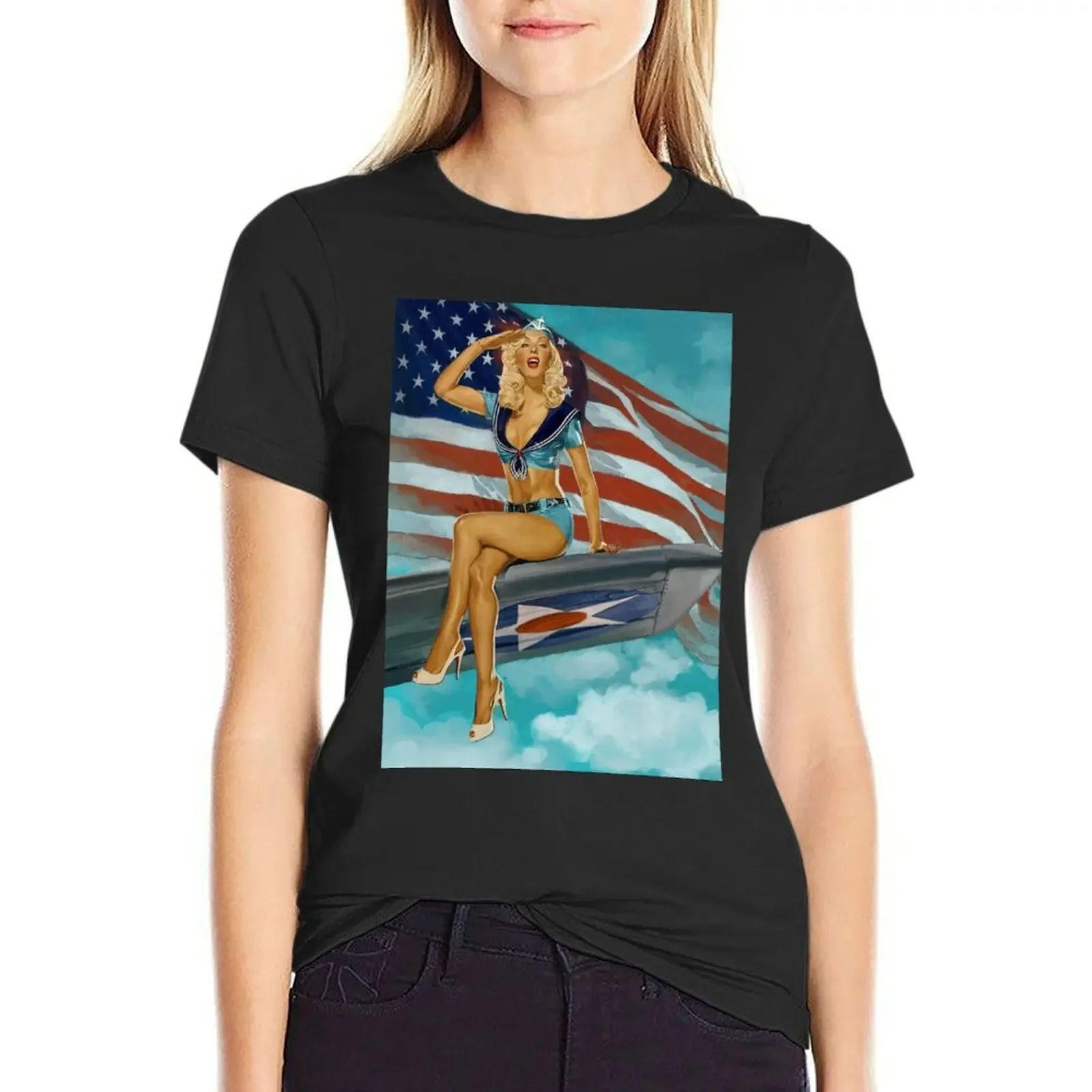 

Patriotic Pin-Up of Christina Aguilera T-shirt Aesthetic clothing Short sleeve tee t-shirts for Women graphic tees