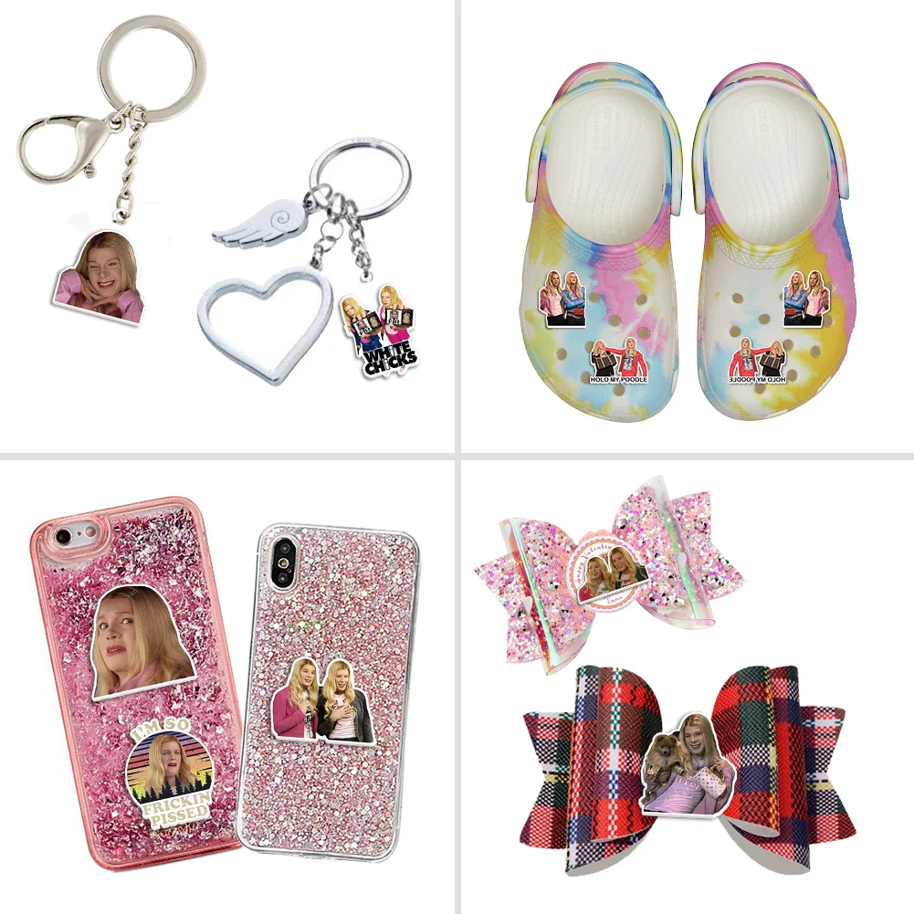 10pcs/lot W C Girl Resin Planar Transparent Glitter Acrylic Flatback for Charms DIY Bow Craft Supplies Phone Case Decorations