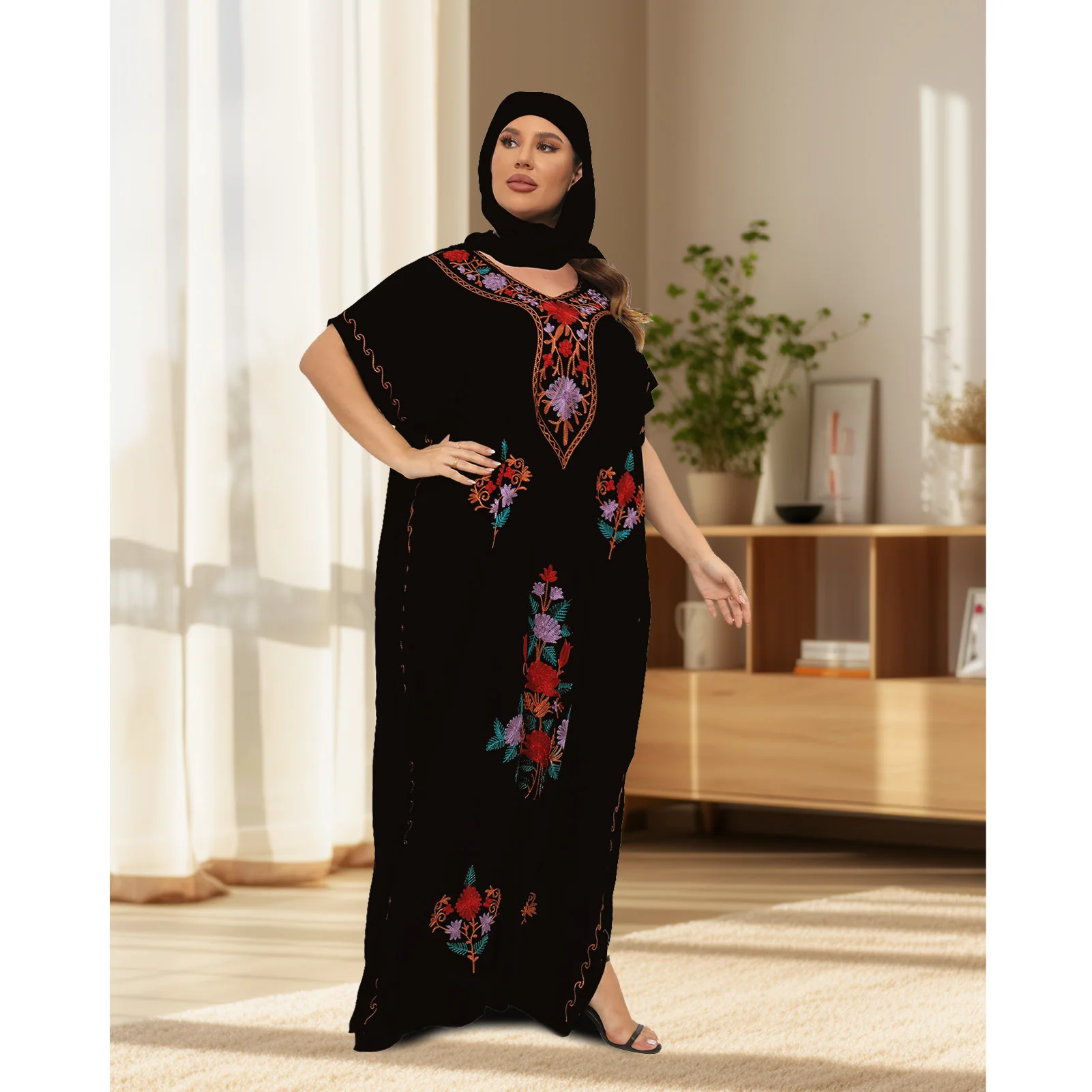 New African Plus Size Moroccan 100% Cotton Abaya O-neck Jilbab Short Sleeve Loose Style Dashiki Kaftan Traditional Lady Dresses