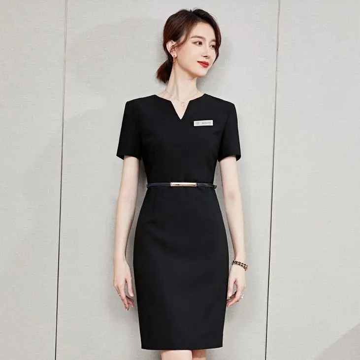 Korean Front Desk Professional Dress Women's Summer Beauty Salon Hotel Reception Jewelry Store Property Formal Black Uniform