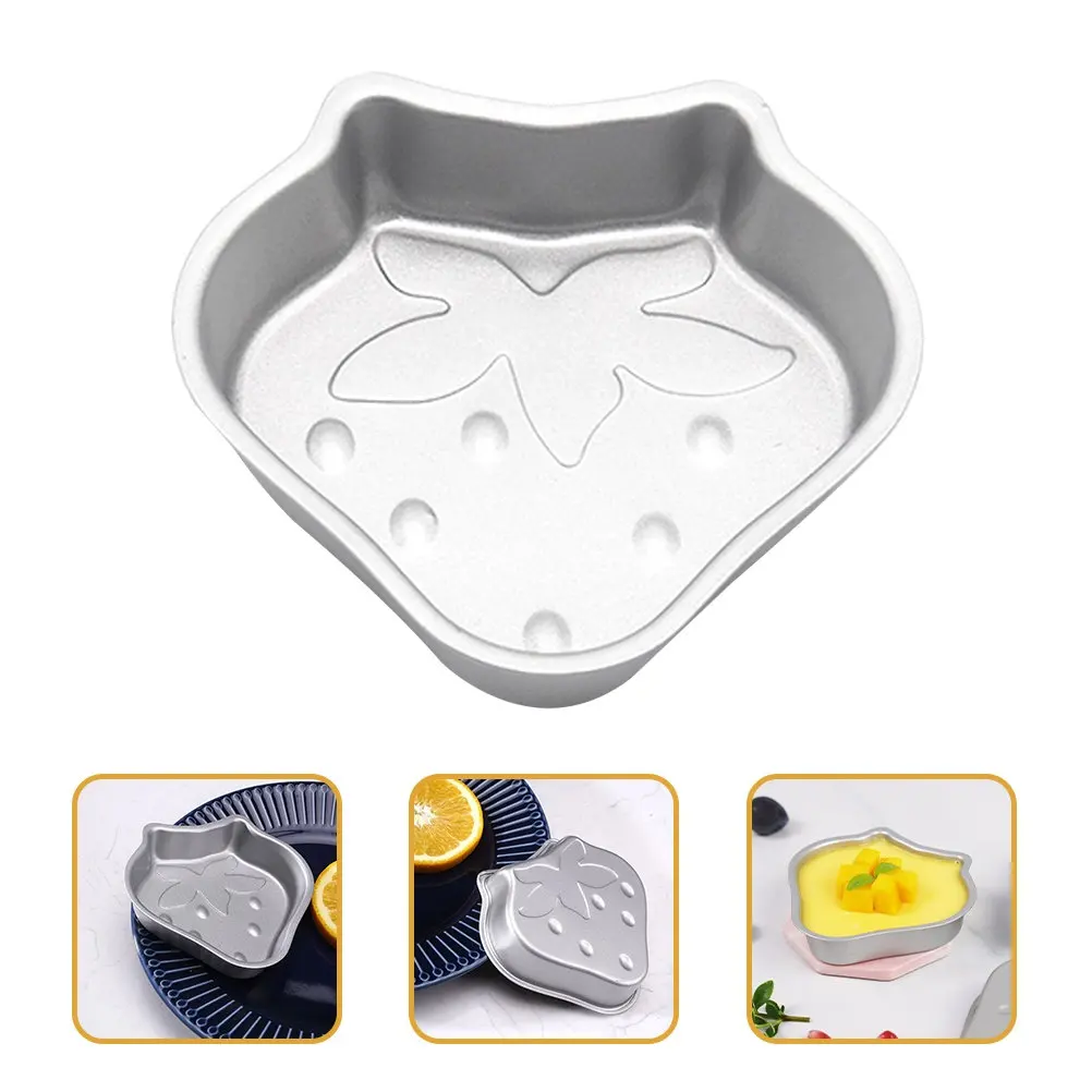 4 Moldes Antiadherentes de Acero al Carbono con Forma de Fresa para Hornear, Tazas para Pudín, Moldes para Tartaletas de Huevo, Molde para Gelatina, Transferencia Rápida de Calor