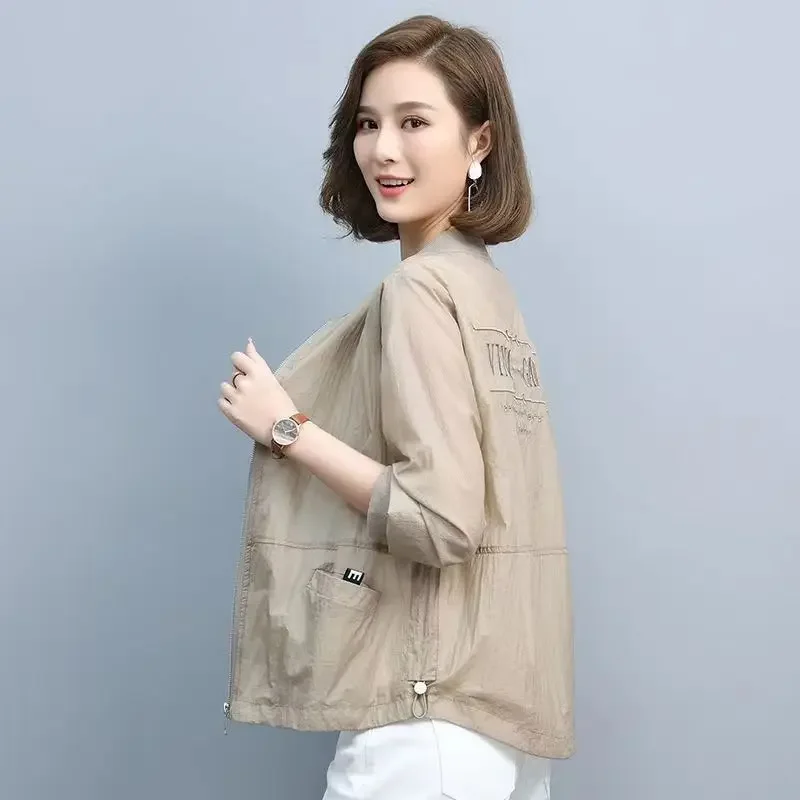 Korean Spring Summer Zipper Patchwork Pockets Blouses Simplicity  Stand Collar Solid Dignified Generous Loose Women's Clothing