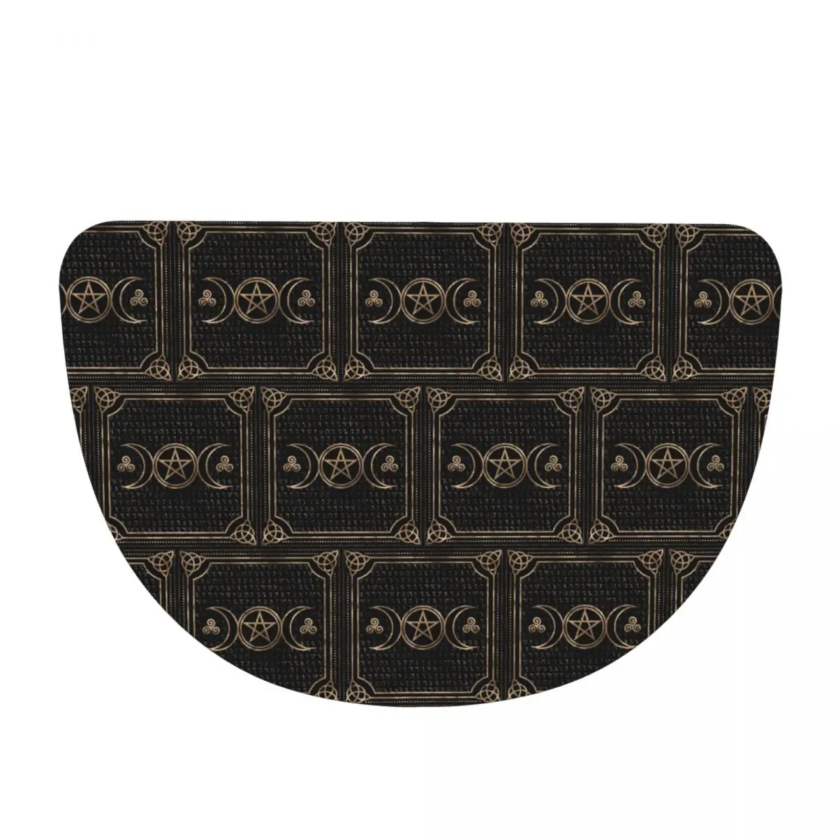Triple Moon With Triskelion Pentagram Pagan Wiccan Soft Flannel Half Round Doormat Non Slip Bathroom Mat Absorbent Floor Carpet