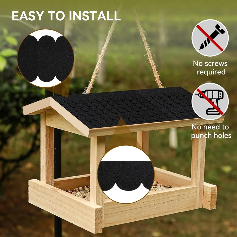 NOCM 32Pack Roofing Felt for Bird House,Mini Roof Shingles,Roofing Felt Self-Adhesive for Bird Houses,Nesting Box Roof Black