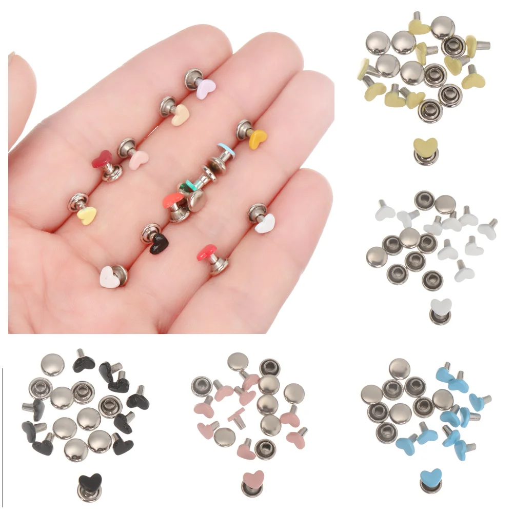 10Pcs Mini Metal Heart Eyelet Buckles Mushroom Spikes Dolls Clothing Buttons for DIY Doll Bag Shoes Clothes Sewing Accessories