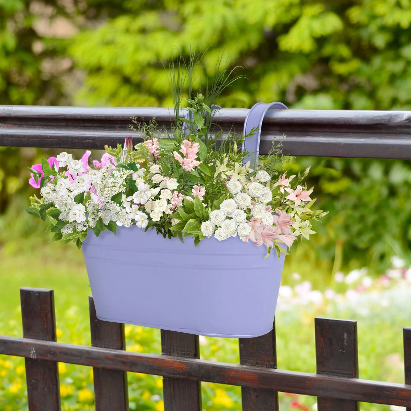 Metal Iron Hanging Flower Pots For Railing Fence Hanging Bucket Pots Countryside Style Window Flower Plant Holder