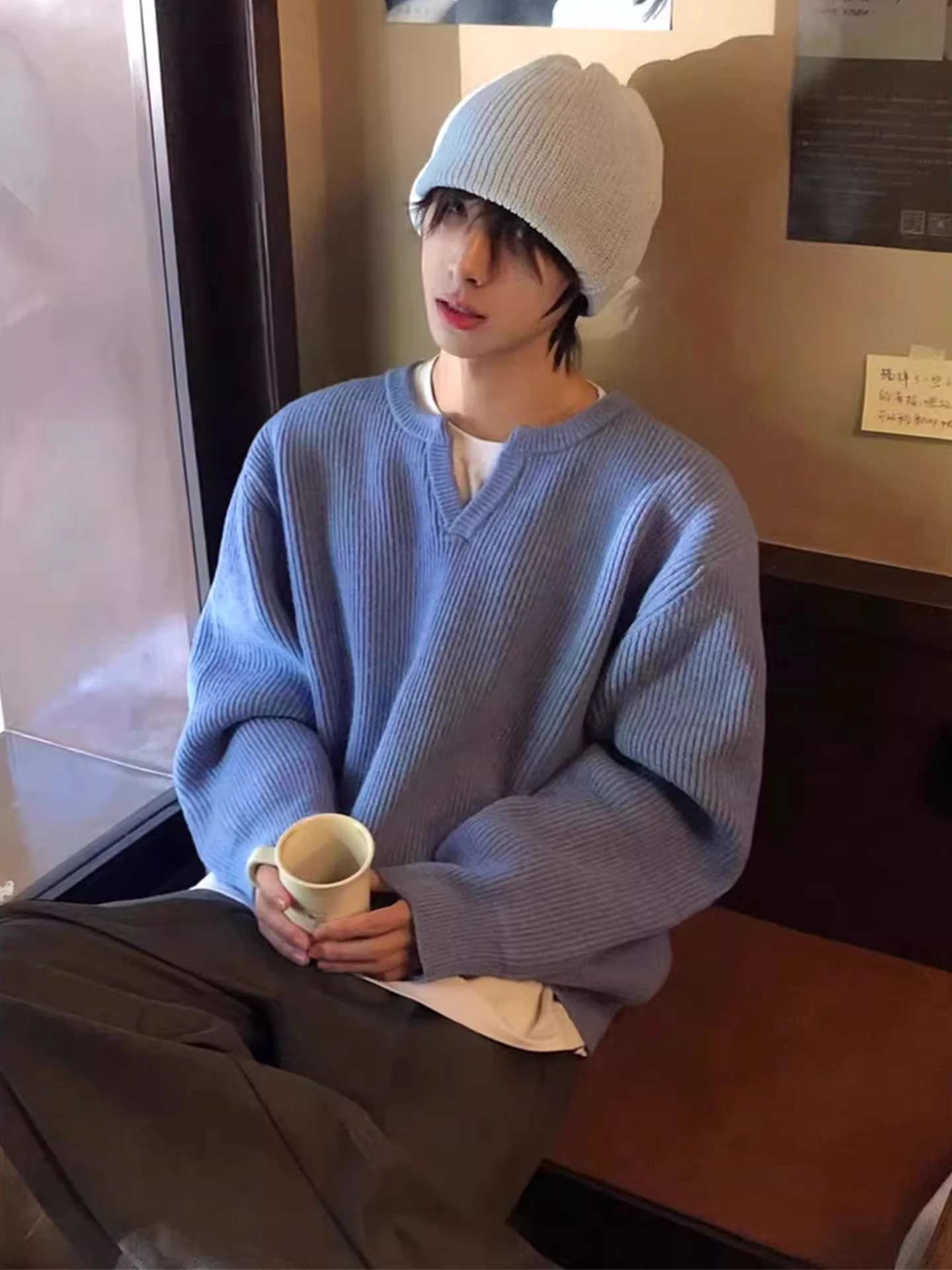 

Korean High-End Feeling V-Neck Knitted Sweater Men Women Autumn Winter Loose Fit Base Layer Shirt Casual Style Polyester Fiber