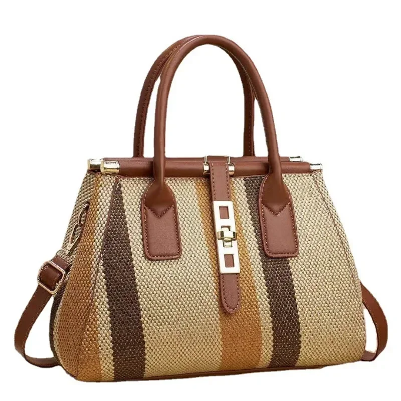 Bba078 Mode Damen Single Shoulder Umhängetaschen gestreifte Kontrast farbe tragbare Handtasche lässig beliebt