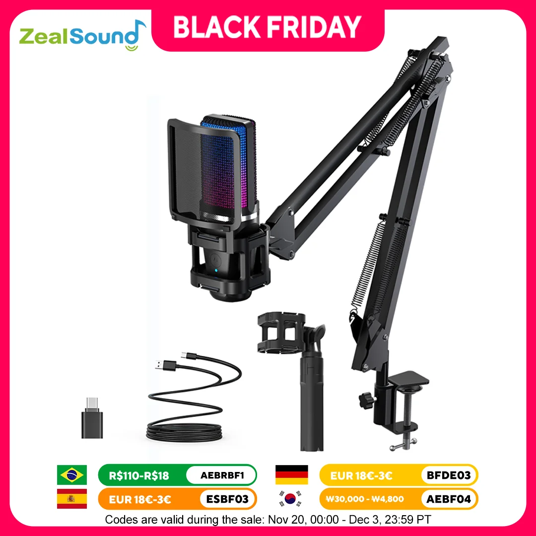 

Haomuren Gaming Microphone With Articulated Arm RGB Condenser Mic with Tripod For Gaming Recording Podcasting Streaming Youtube