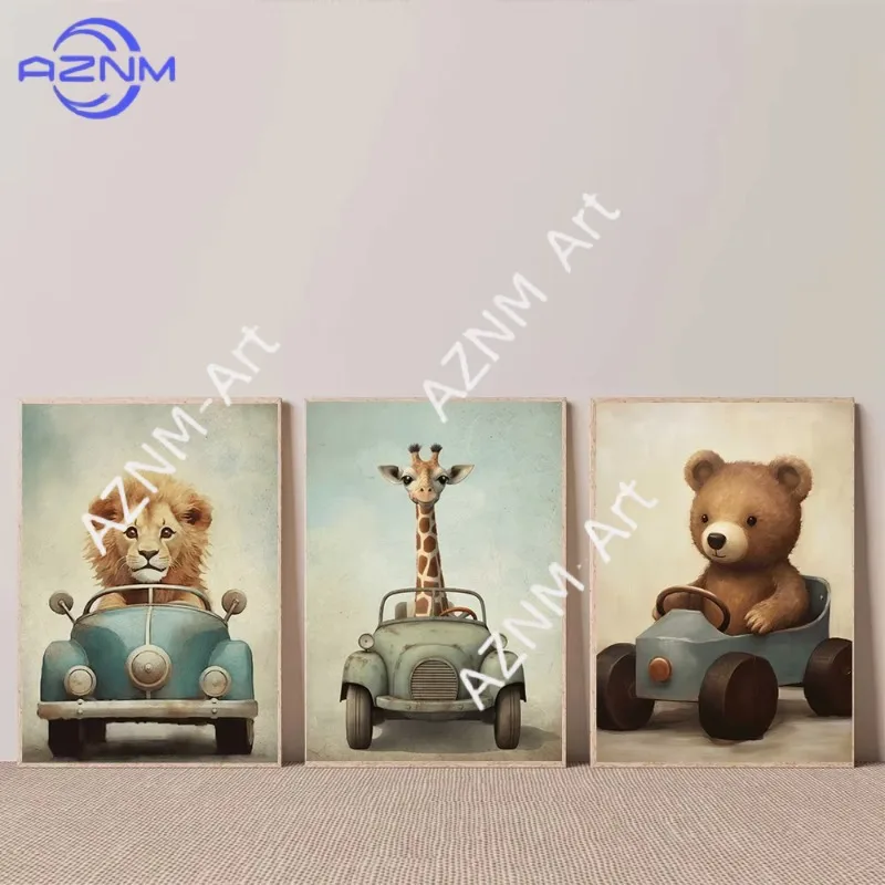 1/3pcs Watercolor Cute Animals Fox, Elephant, Bear, Playing Instruments Poster Canvas Painting Print Nursery Wall Art Home Decor