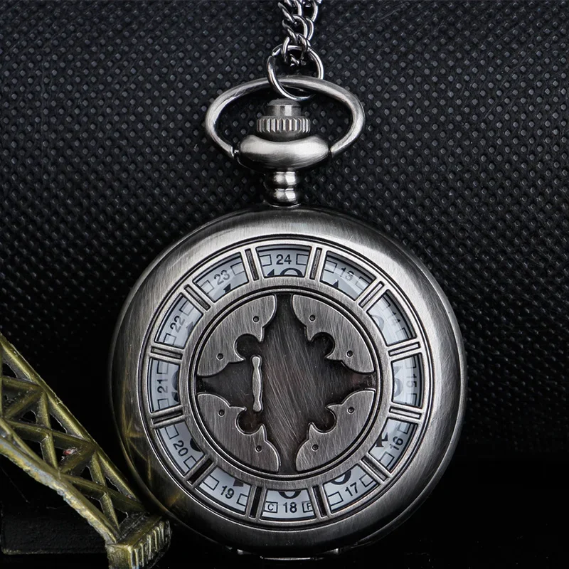 Creative Hollow Design Clamshell Quartz Pocket Watch Bronze Unisex Clock Pendant Watch Fob