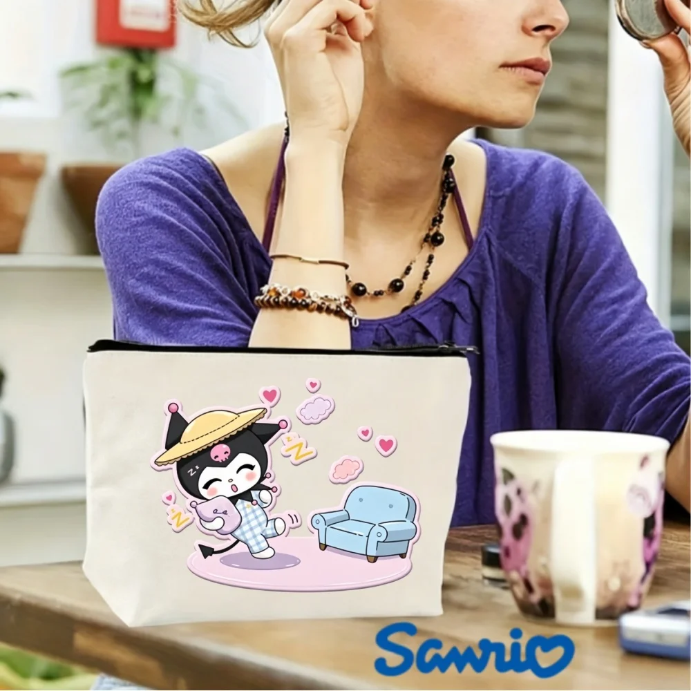 

1PC Sleepy Kuromi with Pillow Canvas Makeup Bag, Sanrio Cosmetic Pouch