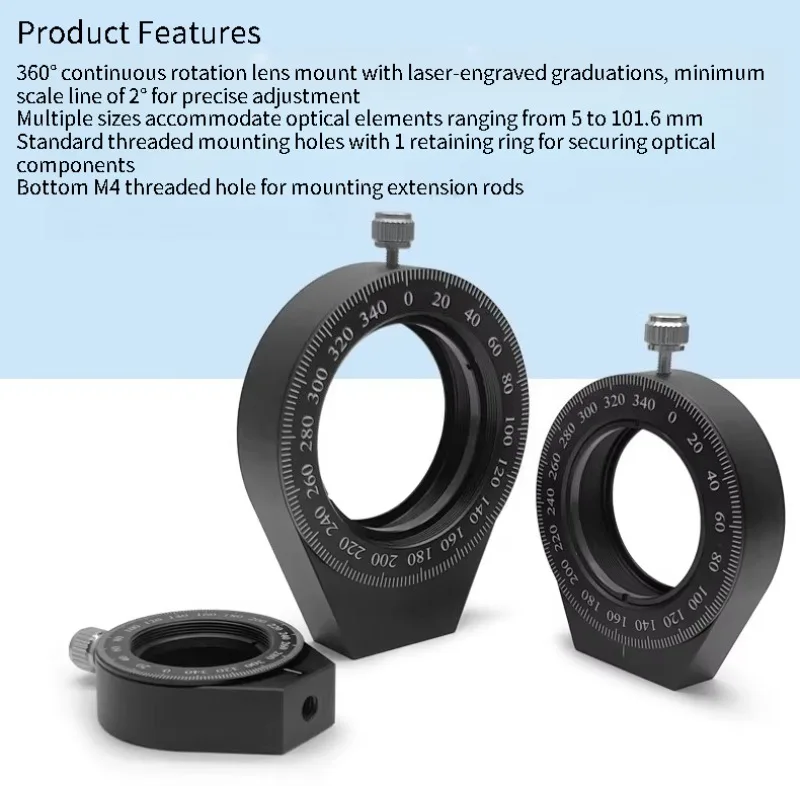 1PC Embedded Rotating Mounting Base Polarizer Optical Element Frame Waveplate Holder with Graduated Manual Rotation TR3689898Y