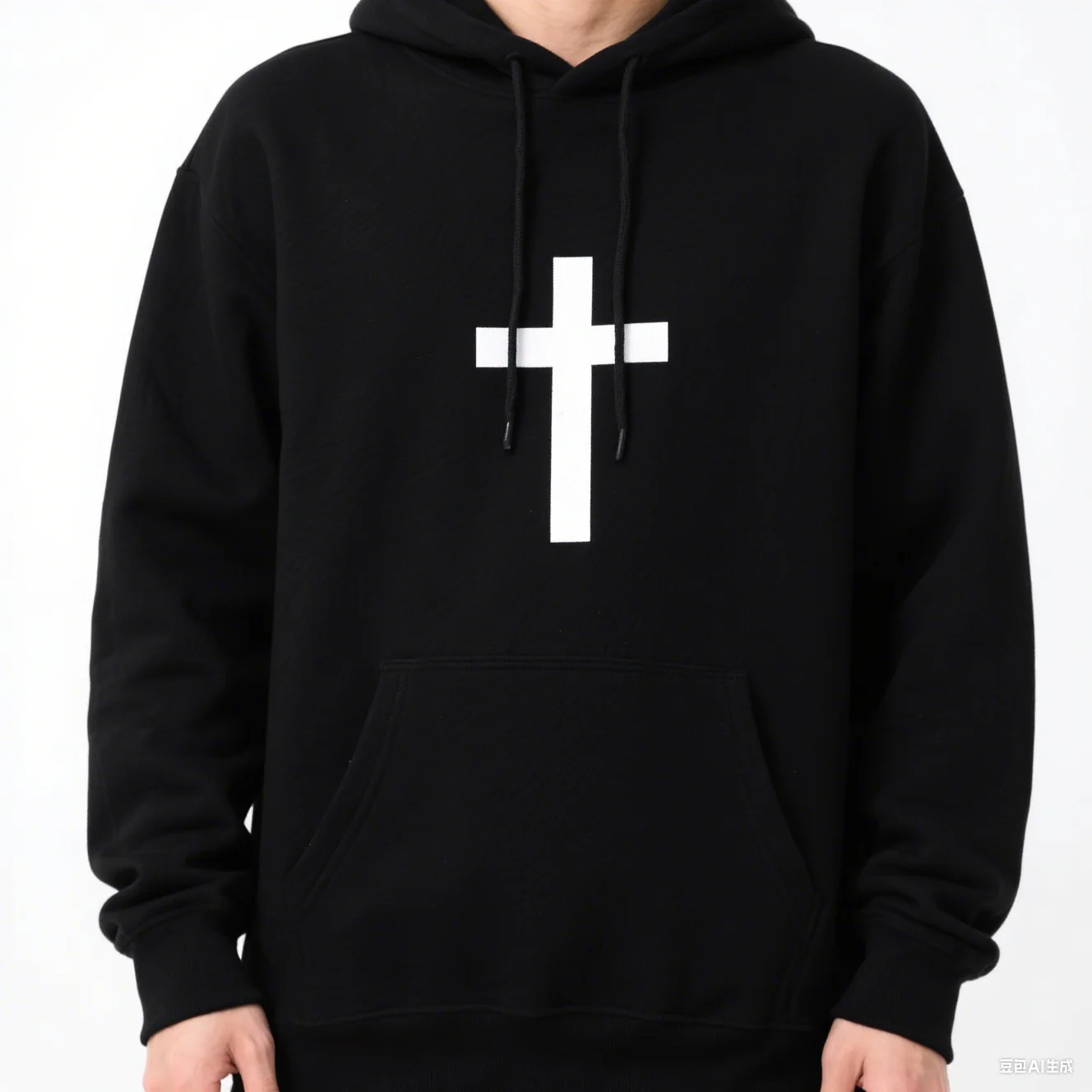 クロス柄パーカー、カジュアルな長袖プルオーバー、ドローストリングフード付き、330Gヘビーウェイトフーディスウェットシャツ