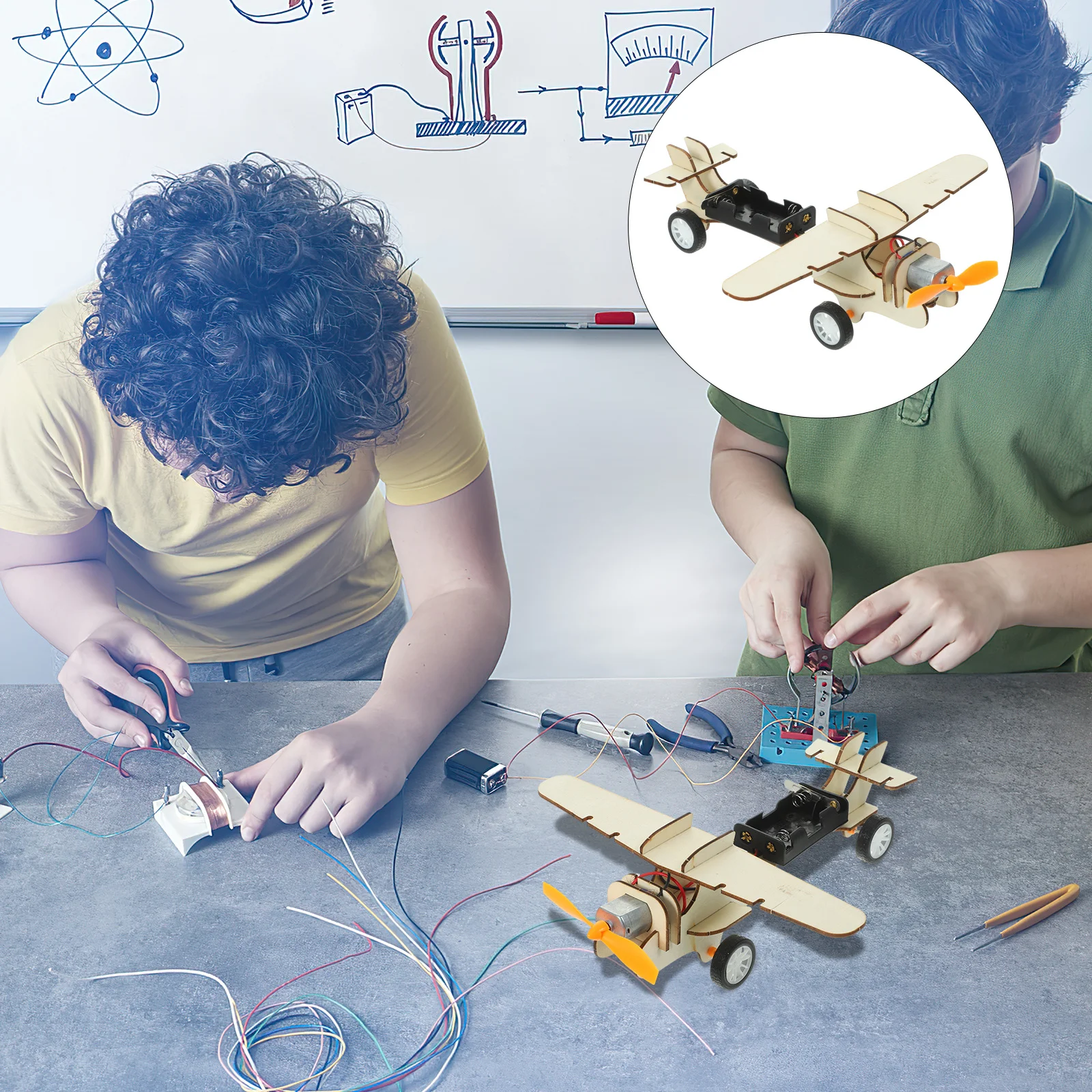 

1Set Kids DIY Wood Airplane Science Educational Stem Assembly Kit Electric Wood Airplane DIY Science Experiment Puzzle