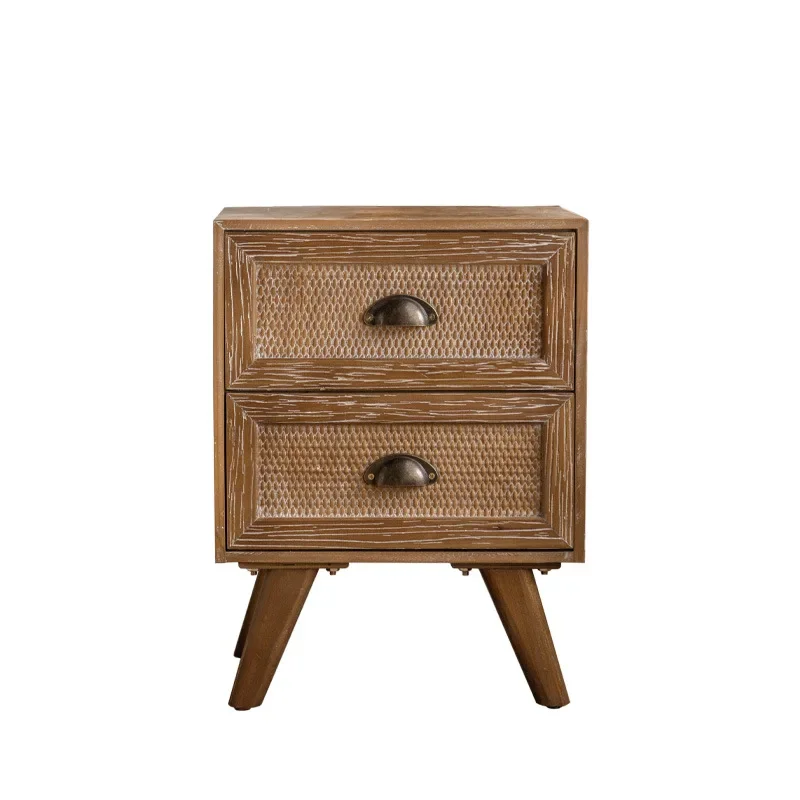 Mesita de noche de madera maciza wabi-sabi wind, almacenamiento de sofá para sala de estar, cama y desayuno, mueble lateral americano de registro de dormitorio retro