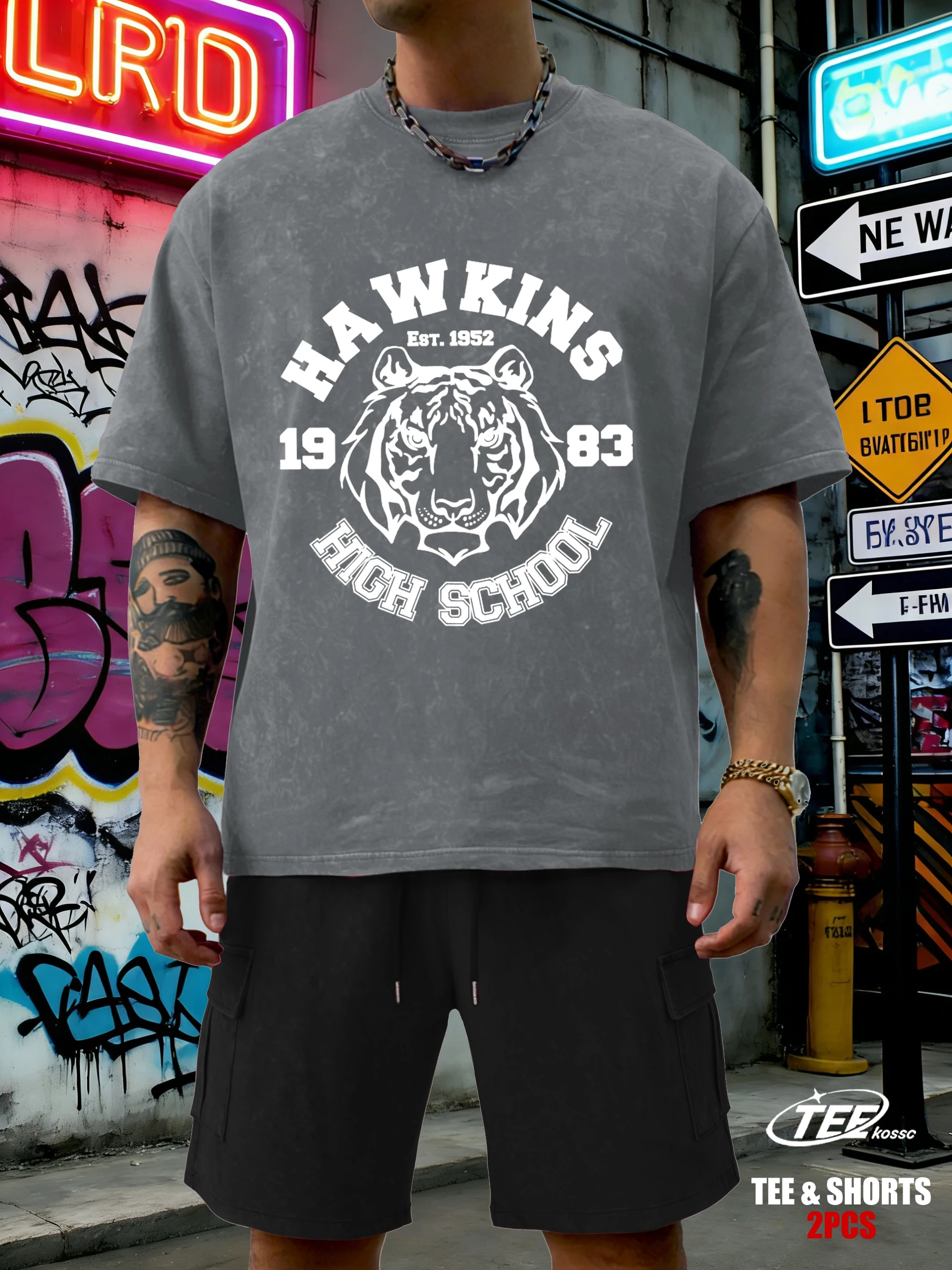 

Мужская футболка Hawkins 1983 High School Print в стиле ретро, летняя повседневная свободная футболка с эффектом потертости, хип-хоп, хлопок, унисекс, спортивный стиль