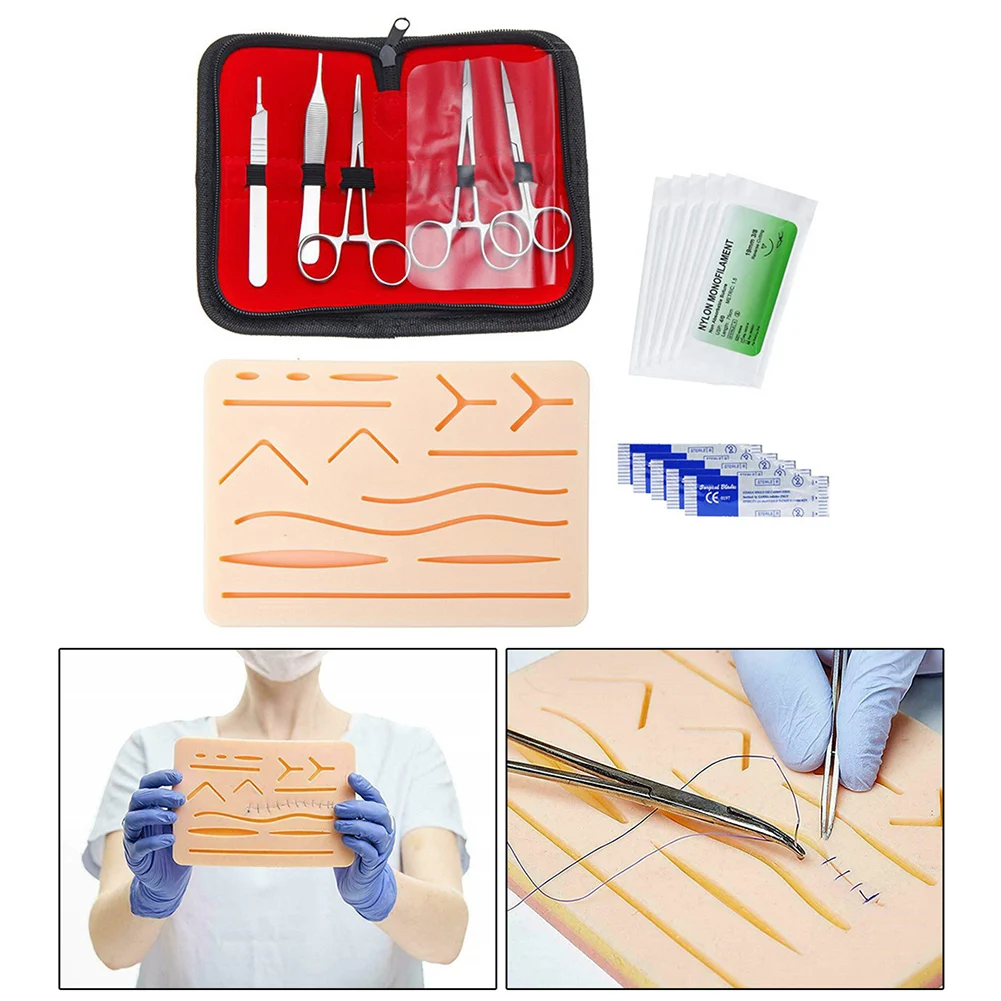 Kit de práctica de sutura para estudiantes de medicina, entrenamiento quirúrgico con almohadilla de piel de simulación, conjunto de herramientas de modelo, equipo de enseñanza educativo