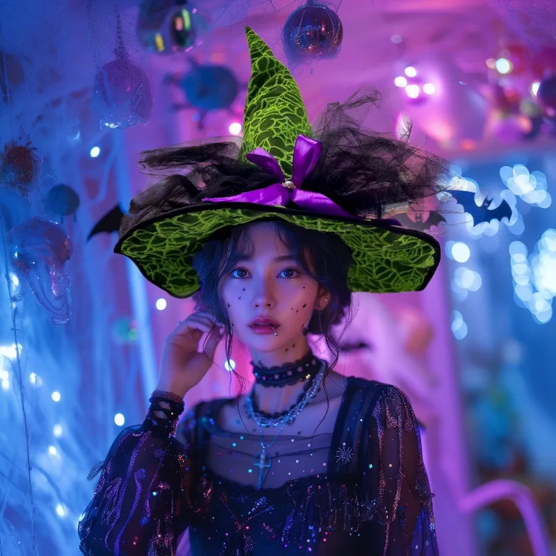 Unisex Halloween Witch Hat – Spider Web Mesh Pumpkin Wizard Cap, Party Prop for Kids & Adults, Funny Costume Decor