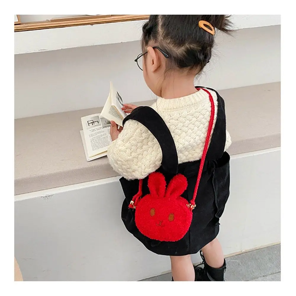 Cute Little Rabbit Kids Plush Drawstring Bag Casual Children Baby Shoulder Bag Sling Bag For Toddler Preschool Kids Gift