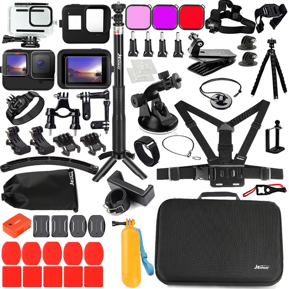 Accessories Kit for Gopro Hero 13 12 11 10 9 Black Waterproof Housing Silicone Case Glass Screen Protector Bundle for Gopro13