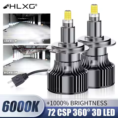 HLXG H7 LED Headlights CANBUS H11 H8 H9 HB3 9005 HB4 9006 Hir2 9012 Turbo Bi Led 360 for Projector Lenses Fog Headlamp 6000K 12V