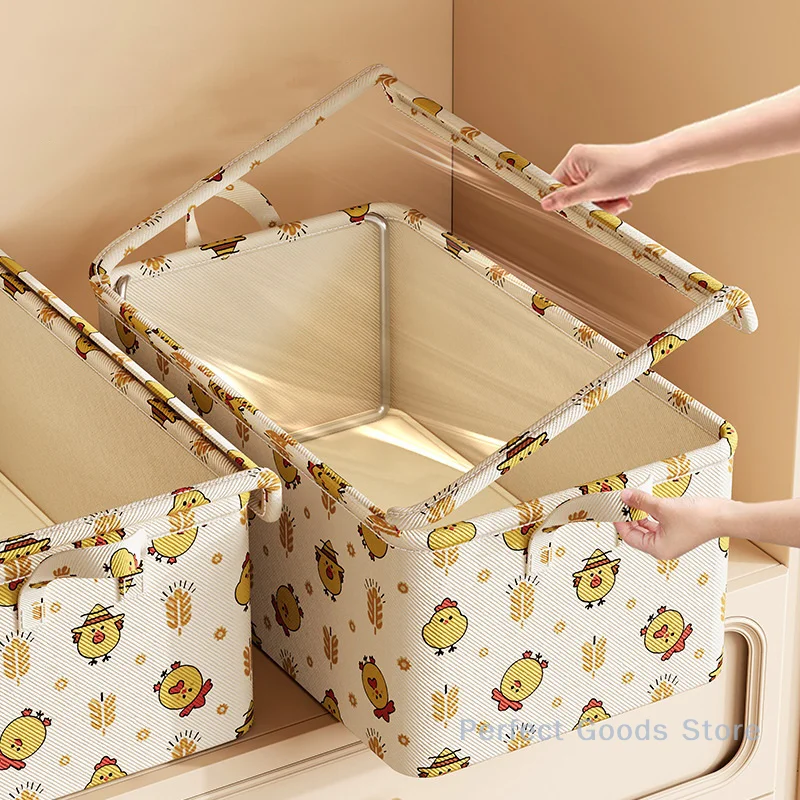 Caja de almacenamiento de ropa con marco de acero de oso de dibujos animados, cesta de almacenamiento para dormitorio, armario, caja de almacenamiento de tela para ropa, nuevo