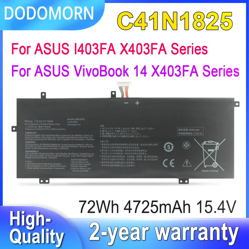 DODOMORN C41N1825 Laptop Battery For ASUS VivoBook 14 X403FA X403FA-2C X403FA-2S,ADOL I403FA ADOL14F ADOL14U Series 15.4V 72Wh