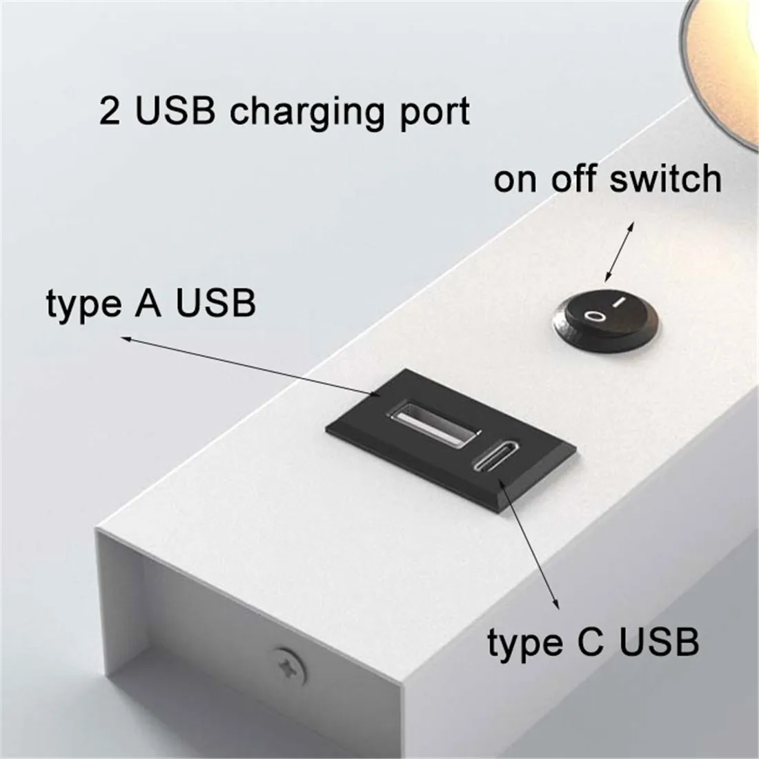 Imagem -03 - Luz de Parede Led Moderna com Portas de Carregamento Usb tipo c Arandela de Parede Ajustável com Interruptor e Portas Usb para Cabeceira e Sala de Estar