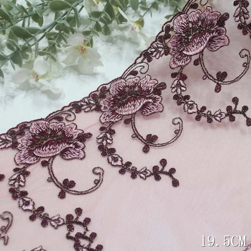 32Yards Floral Embroidered Lace Trim Pink Mesh Bra Lingerie Underwear Evening Dress Decor Sewing Trimmings