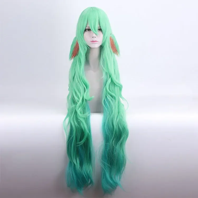 Peruca e Orelhas Cosplay Star Guardian, Longas, Verde, Azul, Resistente ao Calor, 43 ", 110cm