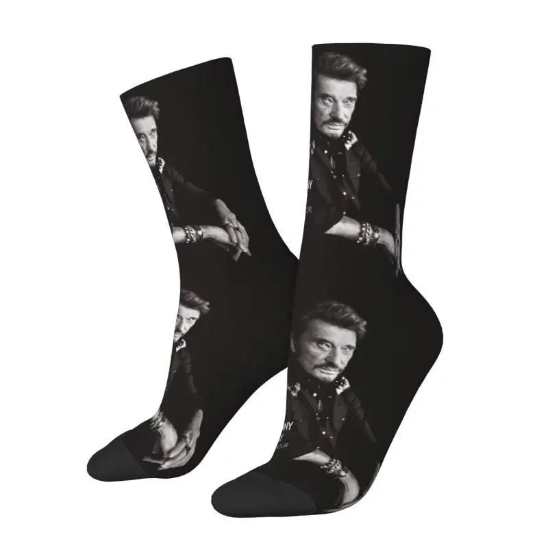 Novelty Printing Johnny Hallyday Socks for Men Women Stretchy Summer Autumn Winter France Mucisian Crew 