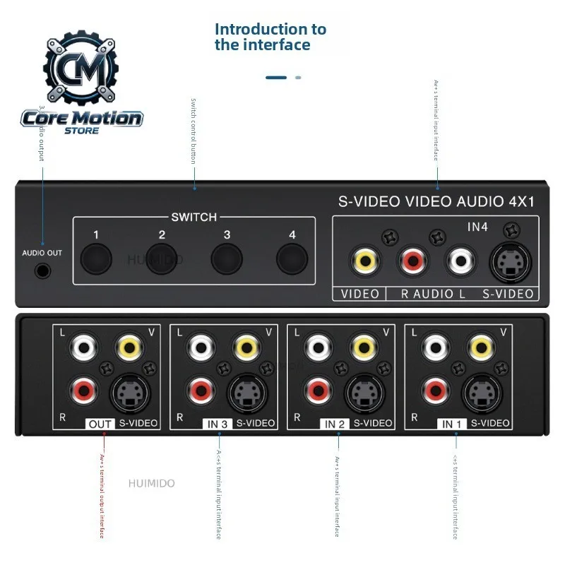 VSSW41 S Video Switcher - 4-input 1-output AV Signal Selector with 3.5mm Audio Interface Video Converter Suitable for Game