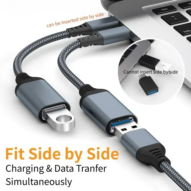 2 in 1 USB 3.0 OTG Cable Type C to USB3.0 Adapter, USB-C Data Transfer Cable for Type-C Phone, Micro usb