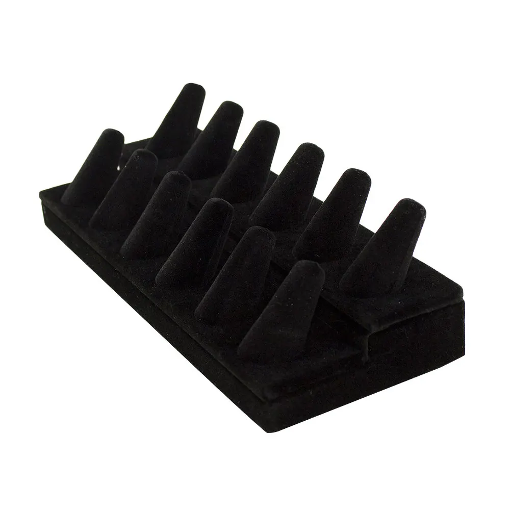 Black Flocking Ring Display Two Tier Finger Shape Jewelry Show Shelf Organizer Secure Jewelry Storage Counter Stand
