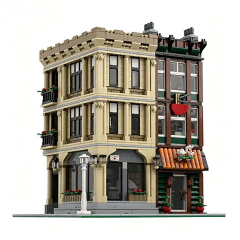 

MOC City Street Scene Retro Architecture 2427pcs Small Particle Assembly Building Blocks Shop Mall Model Toy Ornament Gift