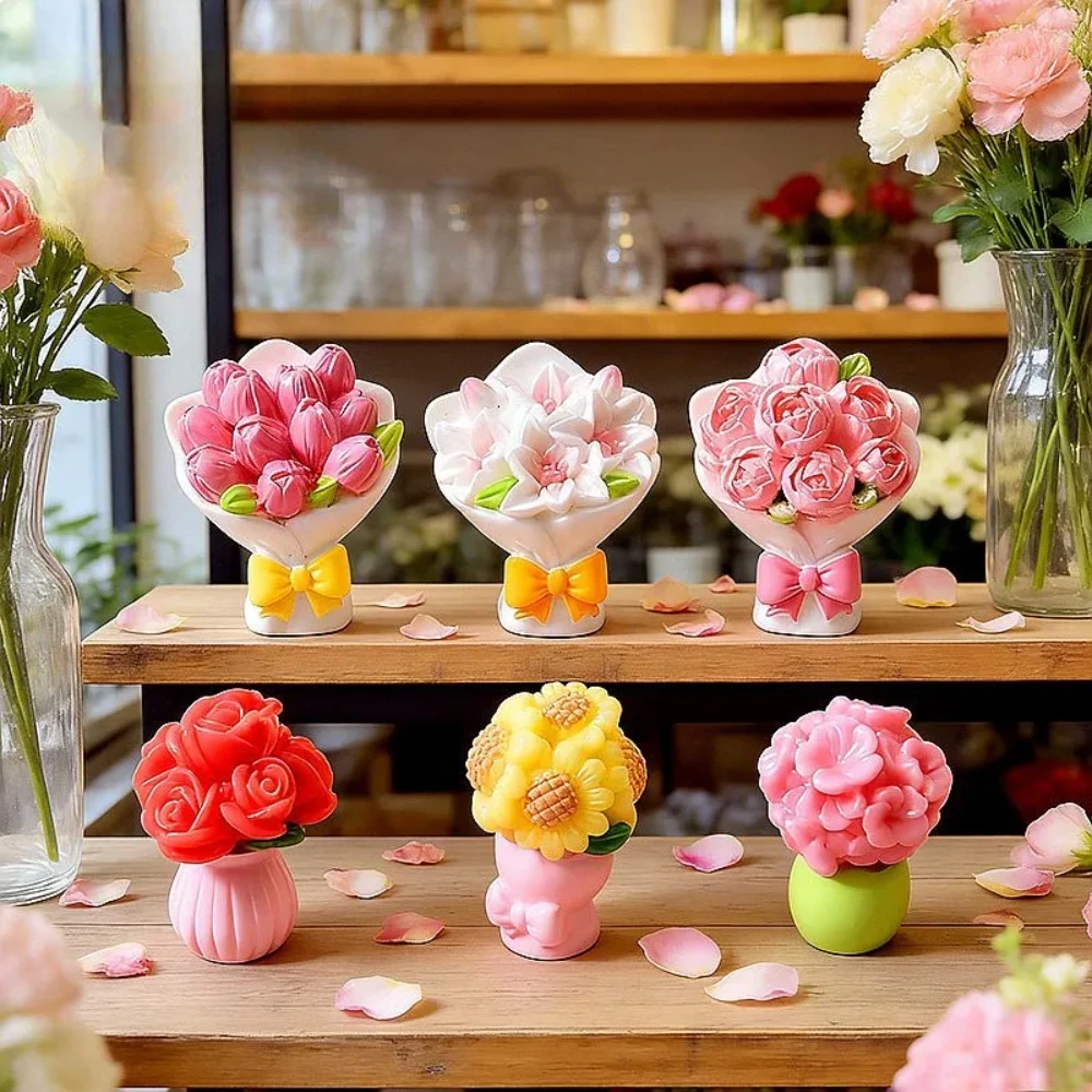 6/12/24PCS Mini Resin Flower Charms Rose Tulip DIY Jewelry Keychain Dollhouse Desktop Decor Sweet Kawaii Craft Supplies