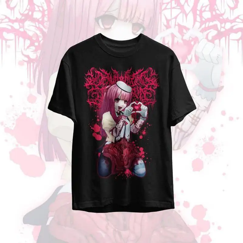Chainsaw Chan Black Gold Dark Rock Anime T-shirt, Men Short Sleeve Graphic Tee, Harajuku Aesthetic Casual Streetwear Top