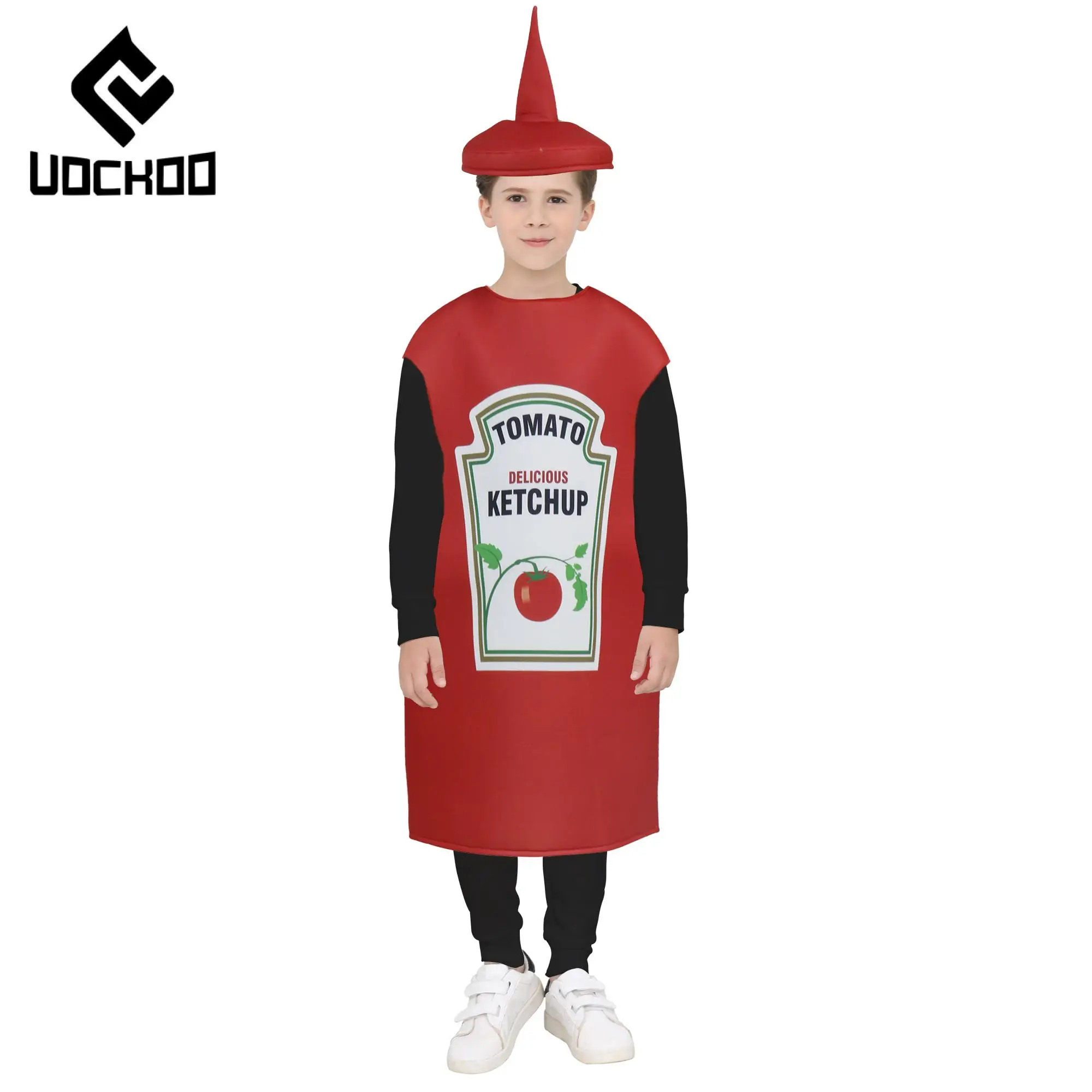 Dress Up Ketchup Flasche Kostüm Tomatensauce Schwamm Cosplay Jungen Mädchen Overall Lustige Bühnenkostüme Neuheit Paar Kleidung