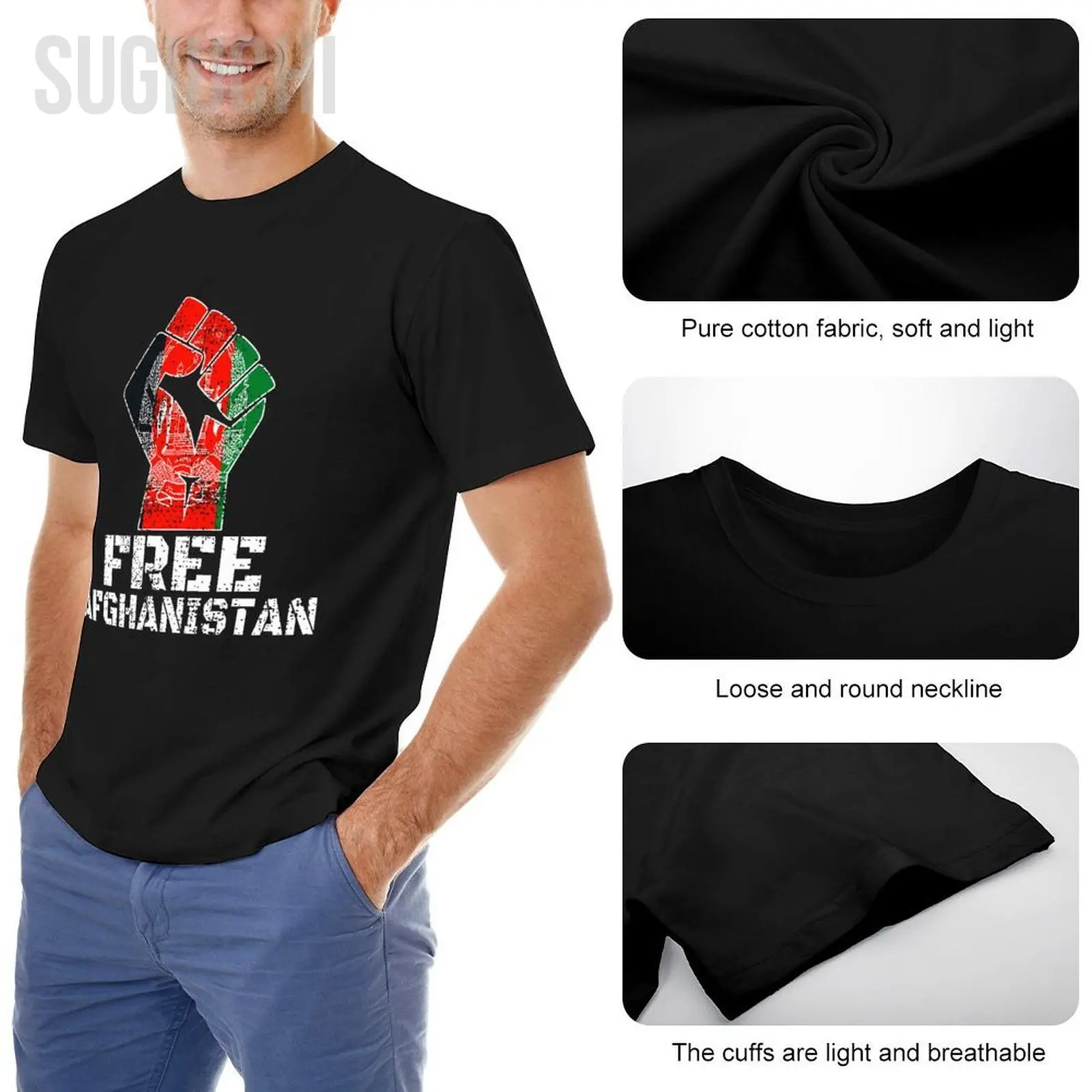 Men FREE AFGHANISTAN - AFGHAN FLAG - AFGHANISTAN Tshirt Tees O-neck T Shirts Women Boys 100% Cotton Short T-Shirt Unisex - view 5